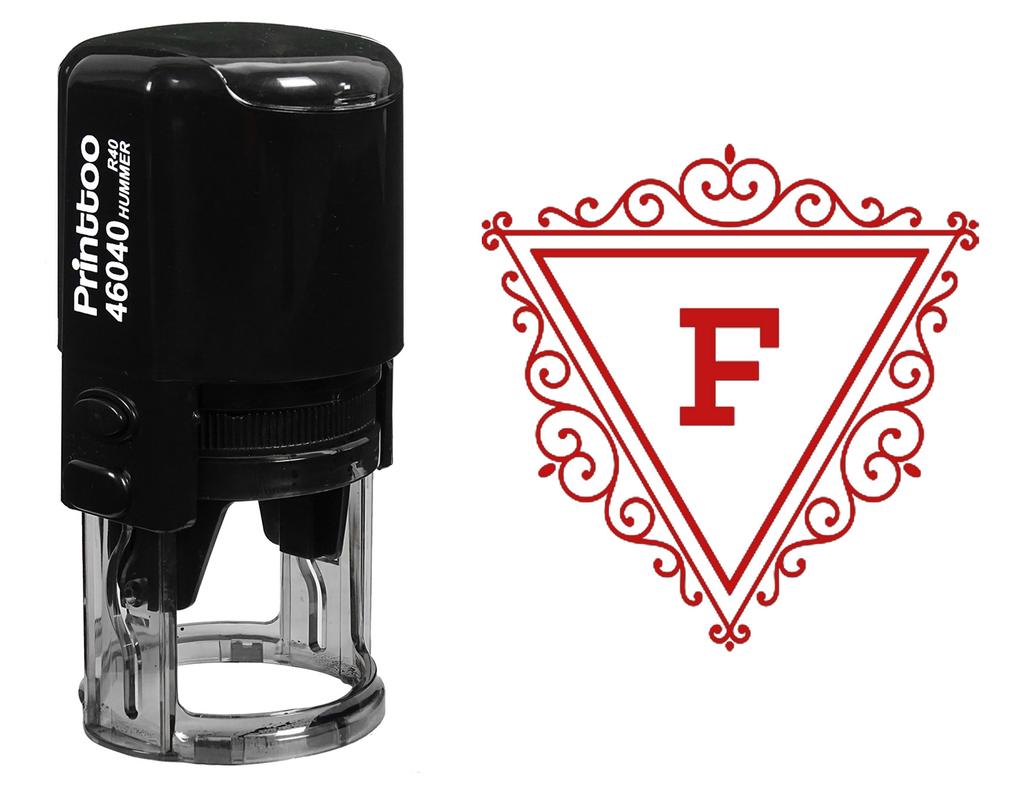 Printtoo R-40 Self Inking Rubber Stamp Swirl Border Triangle F Alphabet Monogram Initial Office