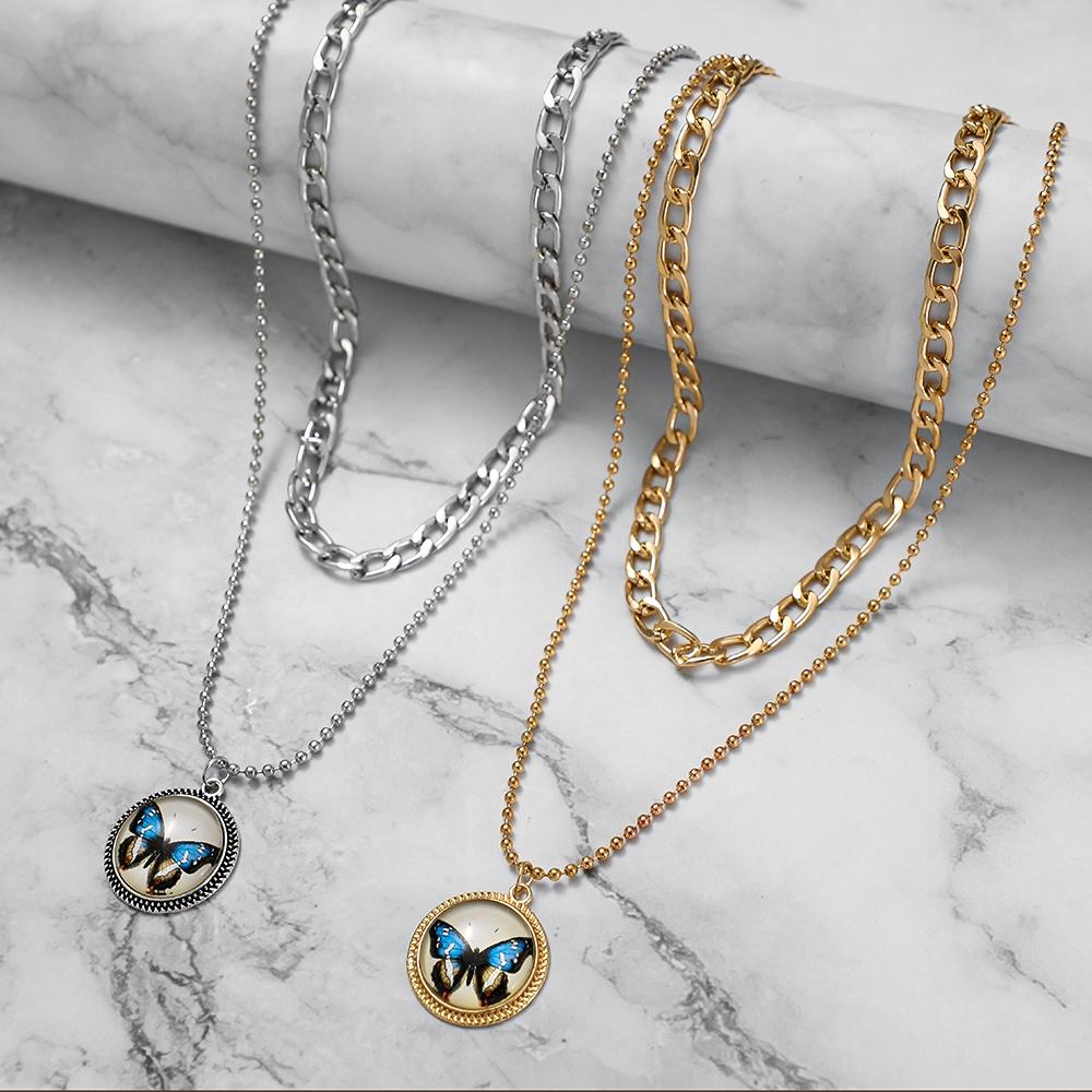 iF ME Корейское многослойное ожерелье с бабочкой, модное золотистое, серебряное ожерелье-цепочка, женские ювелирные аксессуары