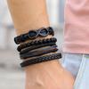 Fashion Multilayer Black Bead Braided Rope Leather Bracelet Alloy 8 Word Male Bracelet Jewelry Gift AVE