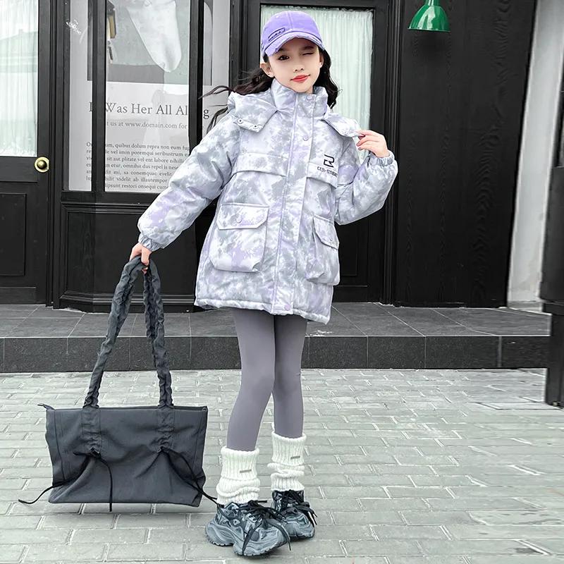 Girls' Hooded Down Jacket Winter Plus Cotton Thick Padded Jacket Fashion Color Matching Padded Jacket