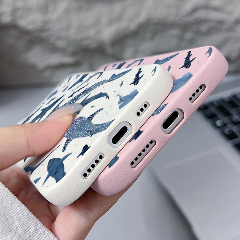Чехол для телефона с рисунком акулы, кита и океана для IPhone 17 Air 16 15 Pro 14 13 12 Pro Max 13 14 Pro 16e Текстура кожи Мягкая крышка из ТПУ