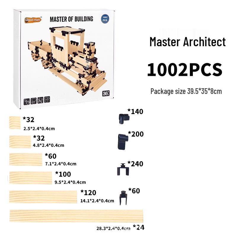 Kids' Master Architect Interlocking Wooden Building Blocks – Educational Assembly Toys for Kindergarten