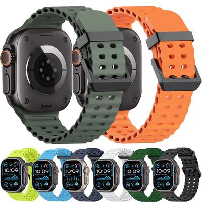 Силиконовый ремешок Ocean с металлической пряжкой для Apple Watch Band Ultra 3/2 49 мм Спортивный браслет iWatch 11 10 9 8 7 6 SE 46 мм 45 мм 44 мм Ремень