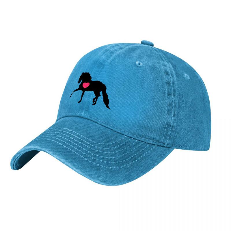 Horse with Heart Logo Washed Canvas Baseball Cap Classic Black Adjustable Hat for Horse Lovers and Equestrian Enthusiasts
