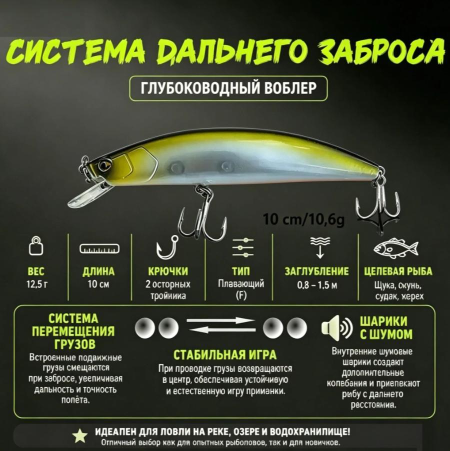 Caperlan MNWFP100 F Wobbler Fishing Lure 10cm 10.6g Floating ABS Plastic