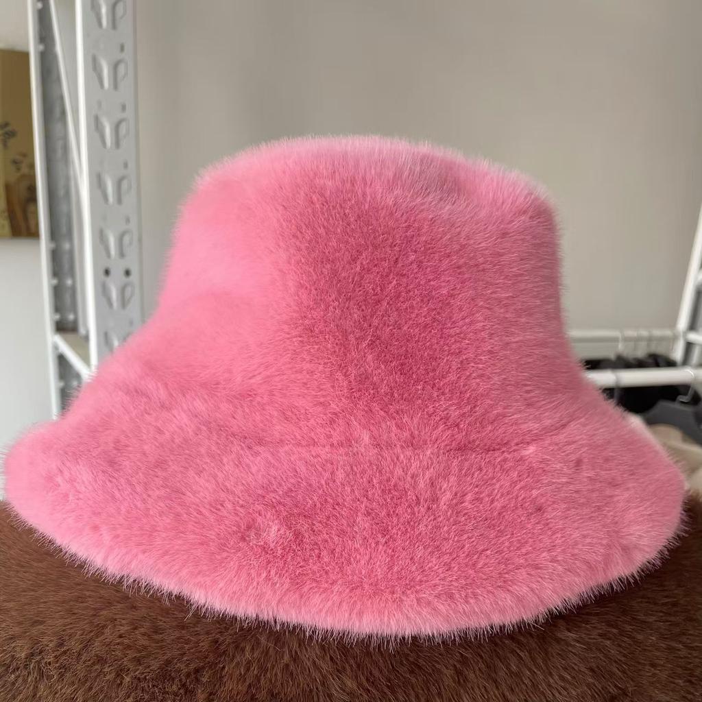 Меховая интегрированная однотонная шапка женская универсальная теплая и флисовая маленькая теплая шапка-ведро из меха норки