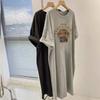 Letter Print Dress Summer New Korean Fashion Loose Casual Long T-shirt Skirt Short Sleeve Lazy Skirt