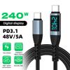 Кабель USB-C на USB-C Super Charge 240 Вт с цифровым дисплеем, 0,5 м - 2 м, кабель данных USB-C для 15 16 Samsung s24 s23 Huawei