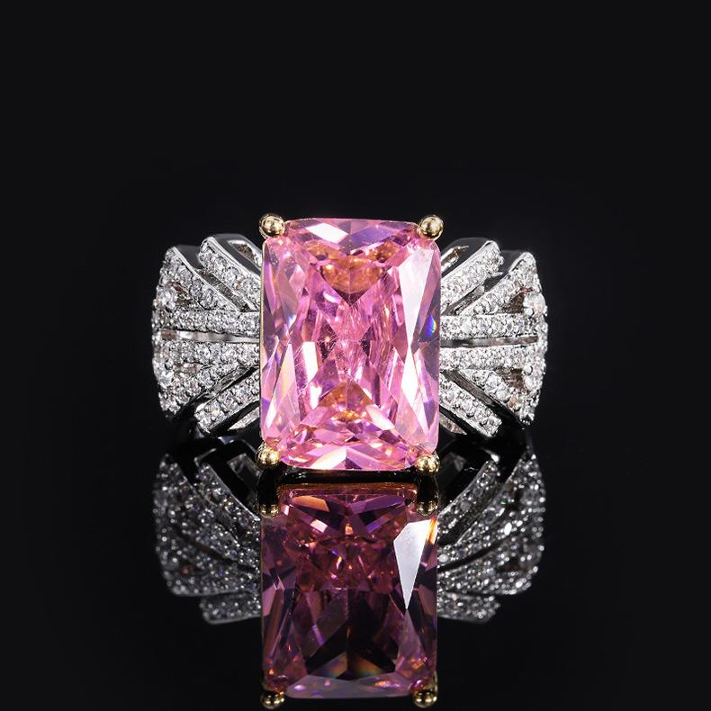 Кольцо из розового циркония, женское кольцо с параизумрудом, винтажное квадратное кольцо с цирконием