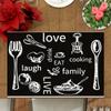 1PC Linen Table Pad with Black and White Knife and Fork Pattern Non-Slip Easy To Clean Decorative Placemat