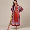 Beach Blouse Printed Ethnic Style Long Robe Plus-size Loose Cover Up Dress