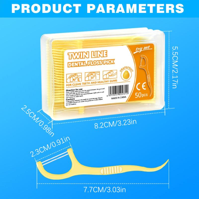 50 шт./кор. красочная фруктовая зубная нить для чистки зубов с коробкой для хранения, двойная линия, высокая прочность на разрыв, зубная нить