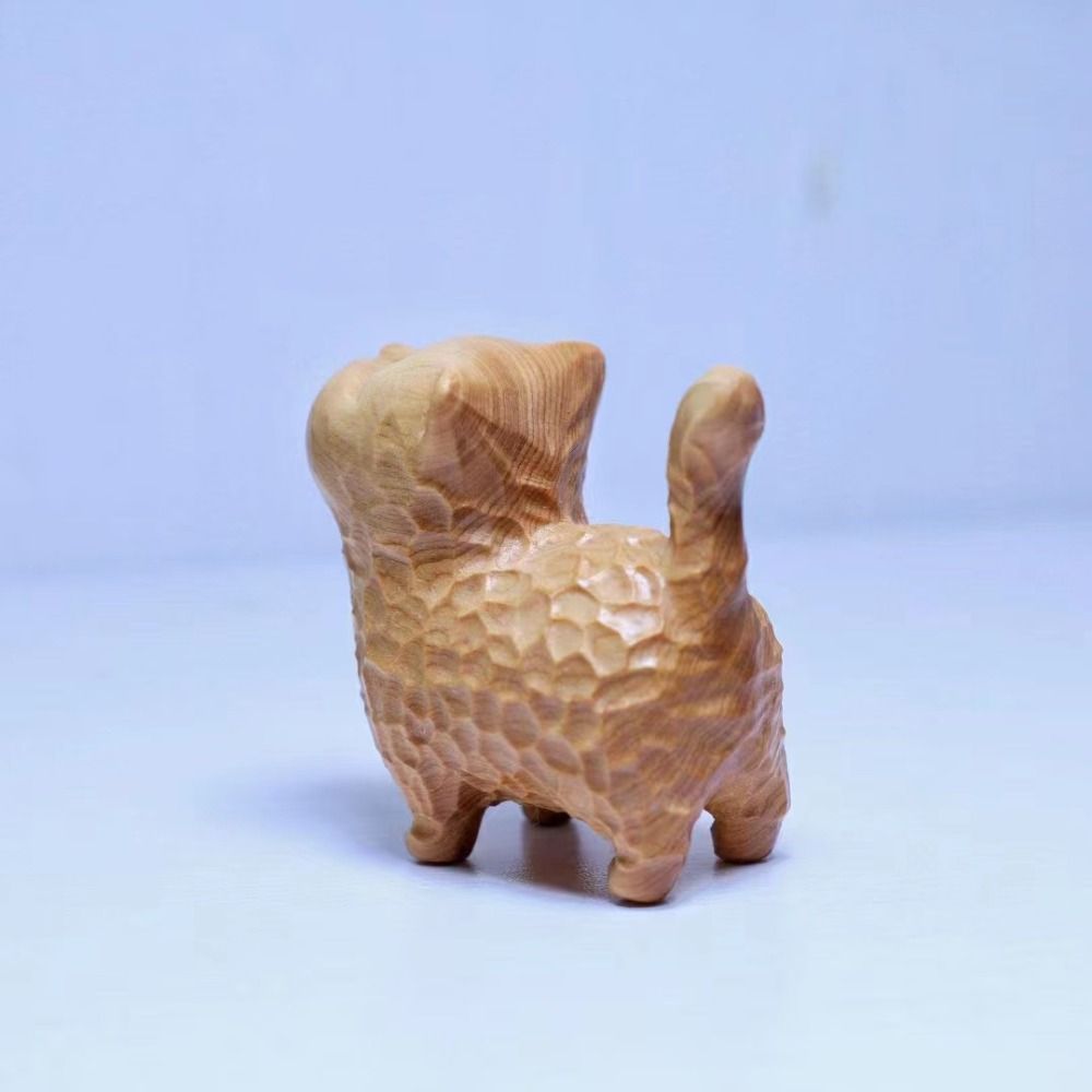 Симпатичная скульптура кошки, резная фигурка животного, украшение для стола, деревянная статуя кошки, настольный компьютер
