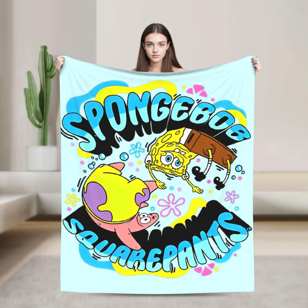 SpongeBob SquarePants Cartoon Blankets Squidward Flannel Funny Breathable Throw Blanket for Chair Covering Sofa Textile Decor