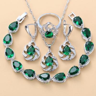 Серьги-подвески с синим сапфиром, ожерелье и кольцо, женский комплект