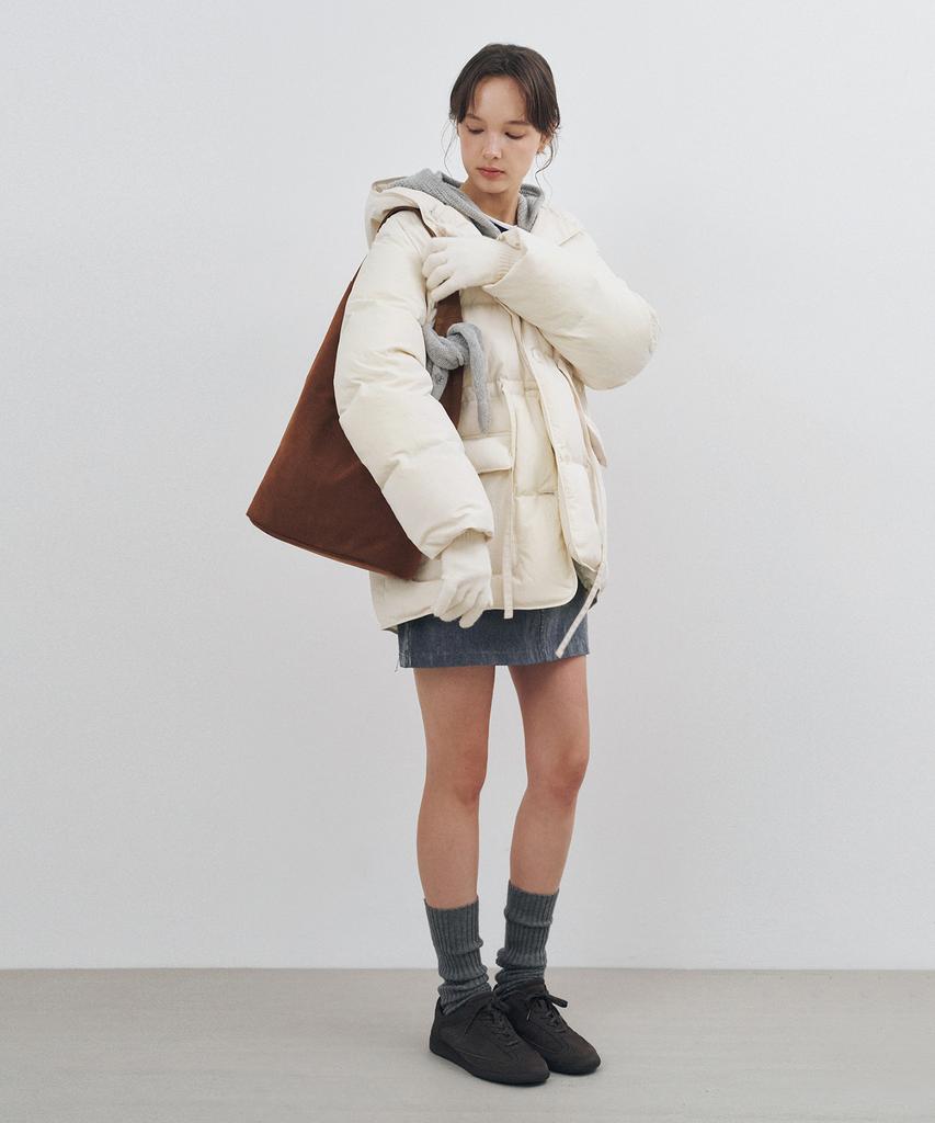 MONGDOL Duck Down String Belted Half Padded Jacket Cream Mdjp025Cream