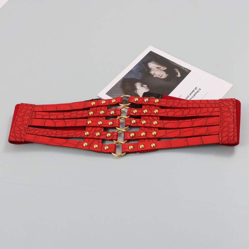 Европейский и американский ретро ивовые гвозди полое кольцо мода декоративное платье пальто искусственная кожа широкий пояс с уплотнителем пояс для женщин