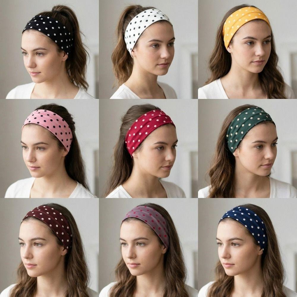 Elastic Polka Dot Headband Adjustable Wide Headband Retro Sport Headscarf Photo Props