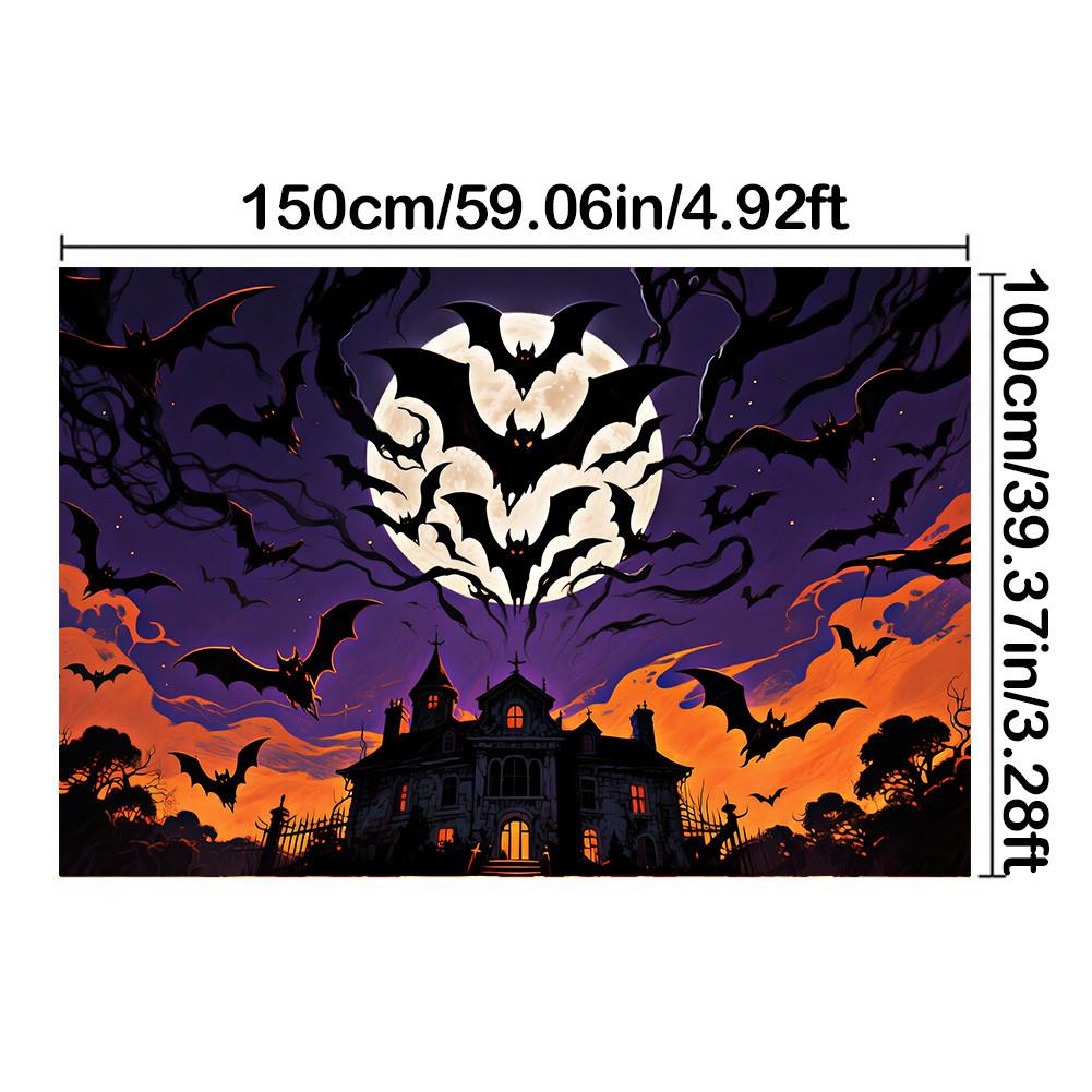 Страшный баннер-фон на Хэллоуин - Замок с летучими мышами и полной луной для вечеринок в помещении/на открытом воздухе, выпускного, декора на Хэллоуин, мероприятия