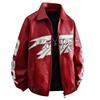 American Racing Suit Printed Leather Jacket Men's Street Handsome Stand Collar Motorcycle Leather Jacket Jacket