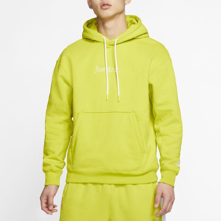 Nike Толстовки Унисекс Ярко-Кактусовый Зеленый С Капюшоном Средняя Обычная CI9407-308