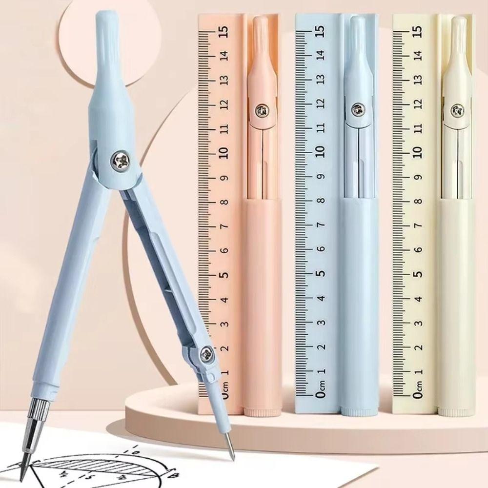 3-in-1 Compass Pen Student Exam Dual-purpose Drawing Ruler Multi Functional Engineering Compass Ruler Set Stationery