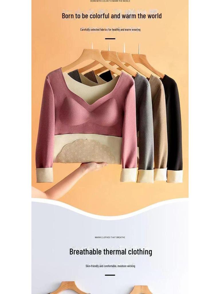 Женская термопижама из бархата с длинными рукавами и встроенной нагрудной подкладкой