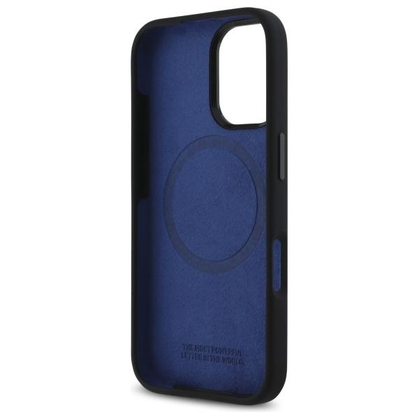 BMW Bmhmp16S23Sheb iPhone 16 6.1        Czarny/Black Hardcase Silikonowy Sześciokąt Niebieska Linia Magsafe