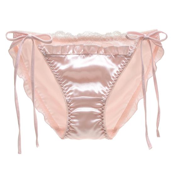Women Panties Lace Patchwork Lace Up Seamless Satin Breathable Anti-septic Mid Waist Soft Shirring Intimate Underpants Lady Underwear