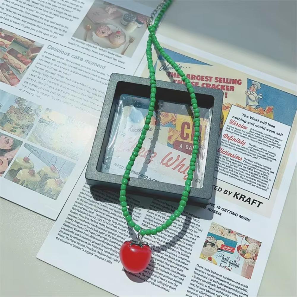 Apple Strawberry Lemon Bead Necklace Fresh Fruit Party Choker Fruits Pendant Necklace Women Girls