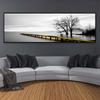 Landscape Calm Lake Golden Long Bridge Tree Scene Canvas Painting for Modern Wall Art Living Room Bedroom Home Decor No Frame