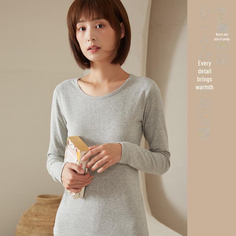 Женский однотонный топ из чистого хлопка с длинными рукавами