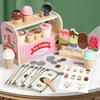 Wooden Pretend Kids Ice Cream Shop Playset With Natural Finish For Birthday Gift