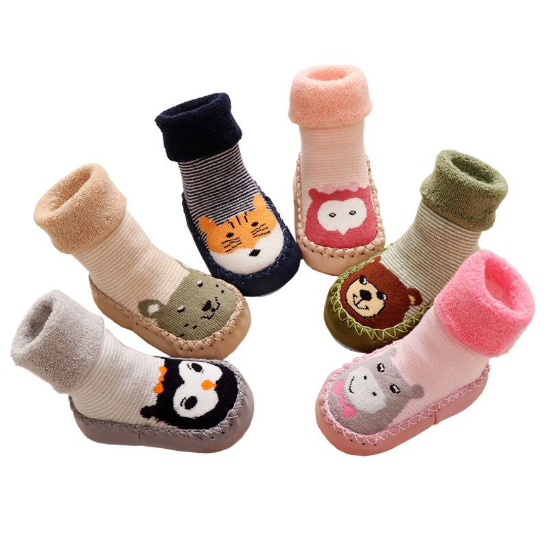 Детские носки для малышей, теплые пинетки, носки с резиновой подошвой для новорожденных, носки для маленьких девочек и мальчиков, детские зимние носки, махровые тапочки