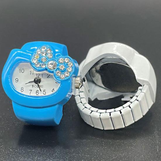 Yousheng мультфильм кошка кольцо на палец часы со стразами и бантом эластичный ремешок из нержавеющей стали женские часы кольцо на палец подарок на день рождения модные аксессуары