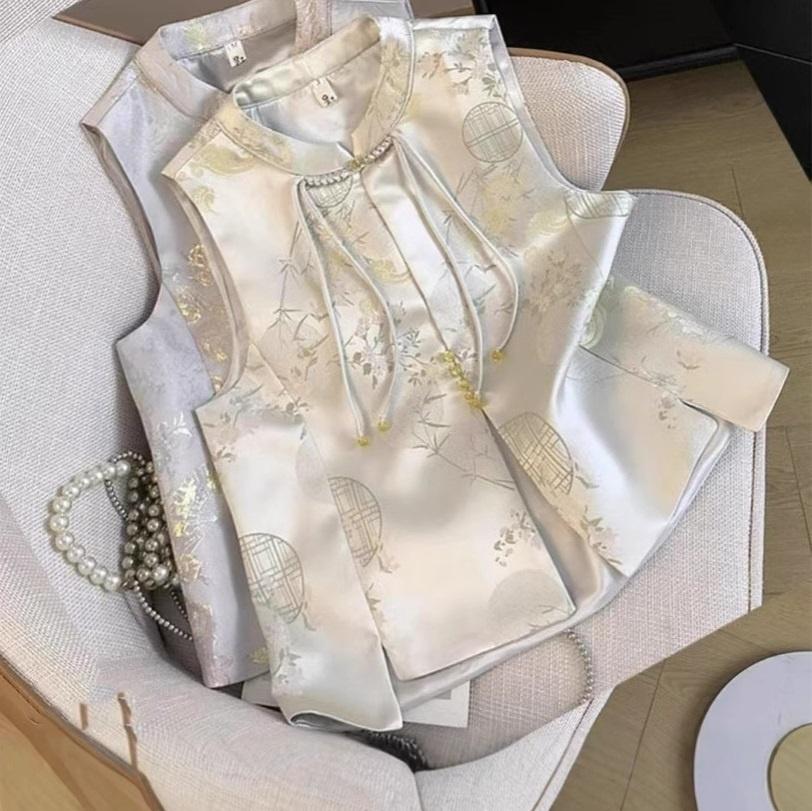 Жилет в китайском стиле, женская весенне-осенняя блузка без рукавов в китайском стиле, жилет, верхняя одежда, женская куртка с пряжкой-диском