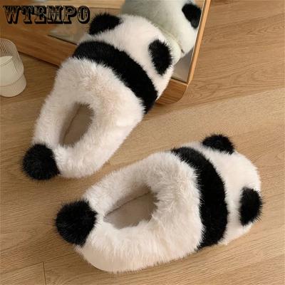 Главная Спальня Плоский каблук Нескользящие Милые Тапочки с рисунком панды Большие размеры Парные Тапочки Зимние Теплые Мягкие Тапочки