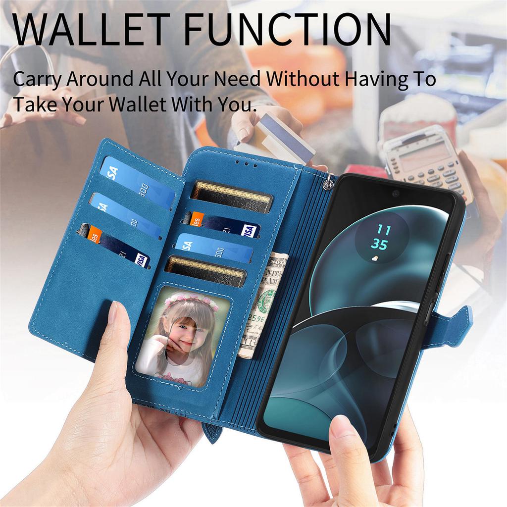 Чехол-кошелек на молнии для Motorola Moto G14 4G с ремешком, с цветочным тиснением, из искусственной кожи, чехол для телефона