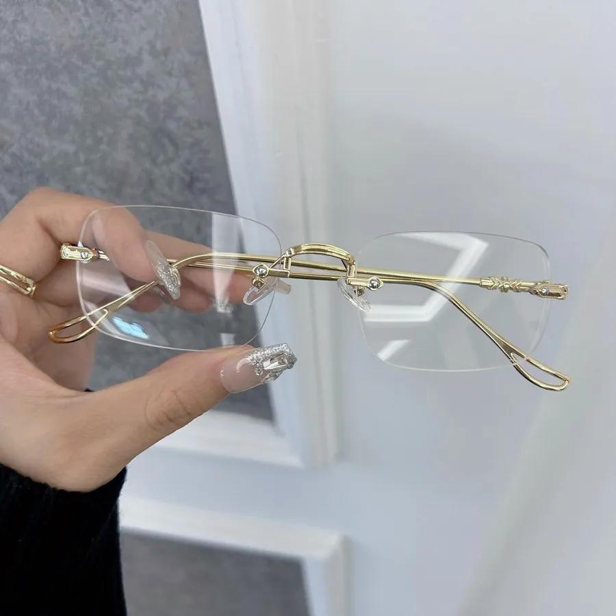 Модные Роскошные Прямоугольные Оправы для Очков Женские Мужские Прозрачные Прозрачные Брендовые Дизайнерские Оптические Прекрасные Безободковые Очки