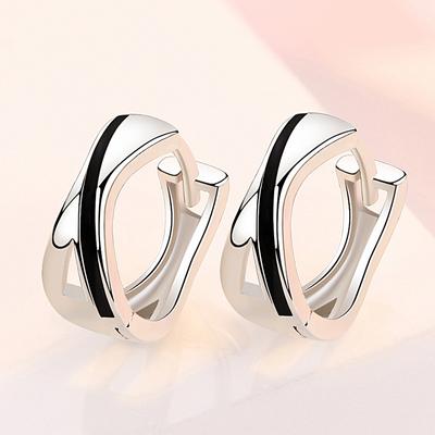 Серьги-кольца из стерлингового серебра 925 пробы с черным узором для женщин, модные корейские серебряные украшения, новые