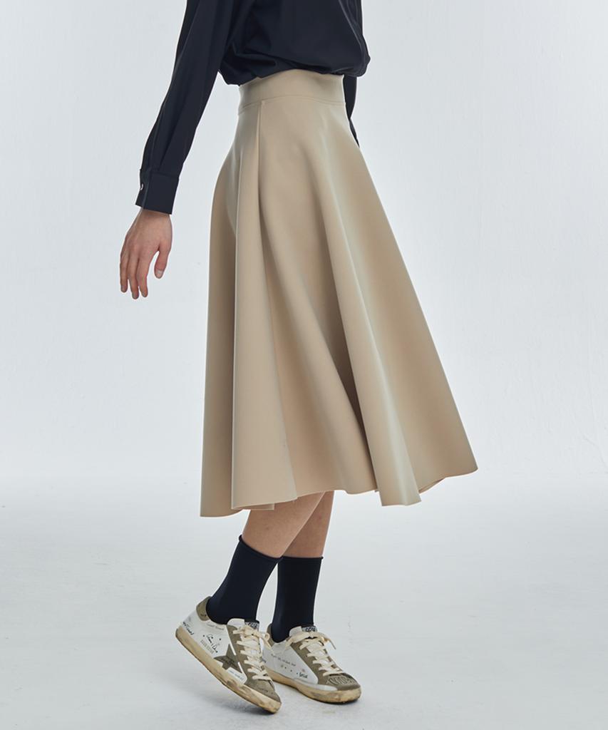 Manavis Seven Flare Spandex Long Skirt [Beige]