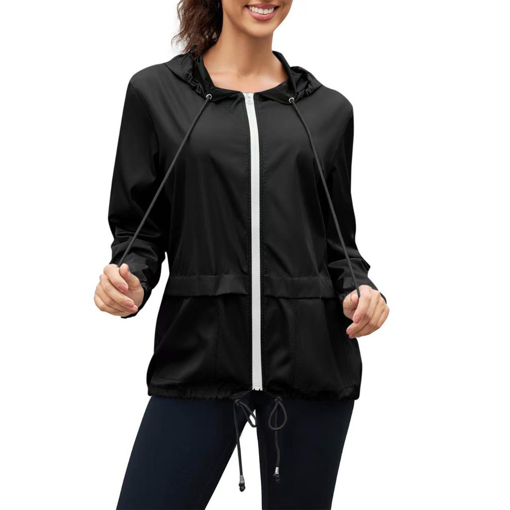 Women's Fashion Solid Color Zipper Hoodie Outdoor Hiking Rainproof Jacket