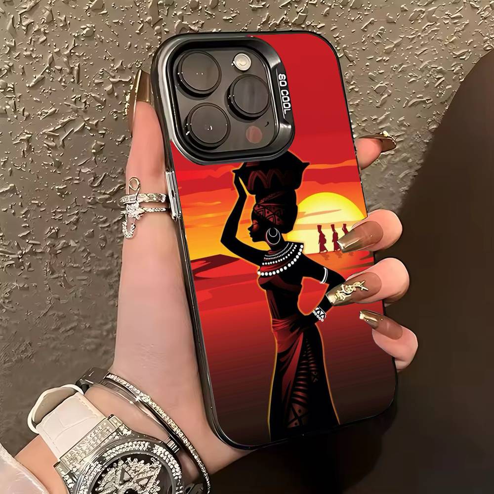 A-African Art Phone Case For iPhone 17,16,15,14,13,12,11 Plus,Pro Max,XS,Colored silver phone case