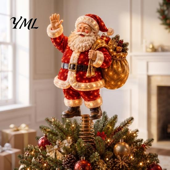 Christmas Tree Accent Piece Lighted Topper, Illuminated Santa Claus Gingerbread Nutcracker Treetop Indoor Festive Winter Decoration Ornament
