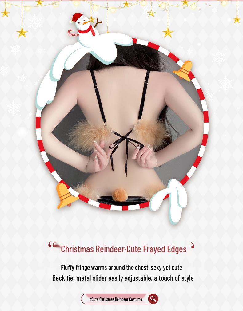 Man Yan Three-Piece Bowknot Reindeer Plush Lingerie Set 9891