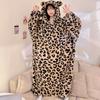 Winter New Hooded Pullover Night-robe Women's Pajamas Set Plush Soft Warm Home Suit Cute Leopard Print Loungewear Women Set