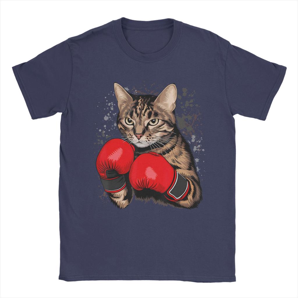 Cool Boxing Cat for Boxing Gloves and Cats Lovers T Shirt Unisex Pure Cotton T-Shirts Crew Neck Tee Shirt Short Sleeve Tops