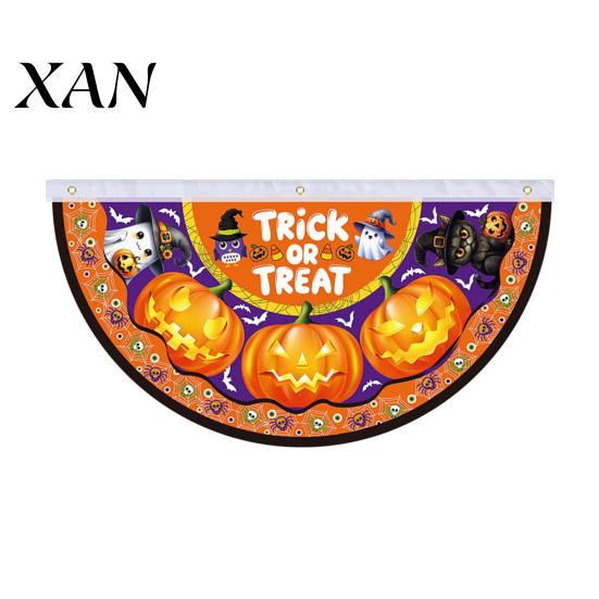 Outdoor Halloween Decorations Semi Circle Bunting Banner, Pumpkin Bat Porch Yard Decor, Durable Event Banner Spooky Festive Hanging Flag for