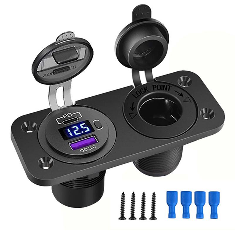 12 В-24 В PD Type C и QC 3,0 USB быстрая автомобильная розетка для зарядного устройства с переключателем, панель розеток для мотоцикла, лодки, RV, ATV