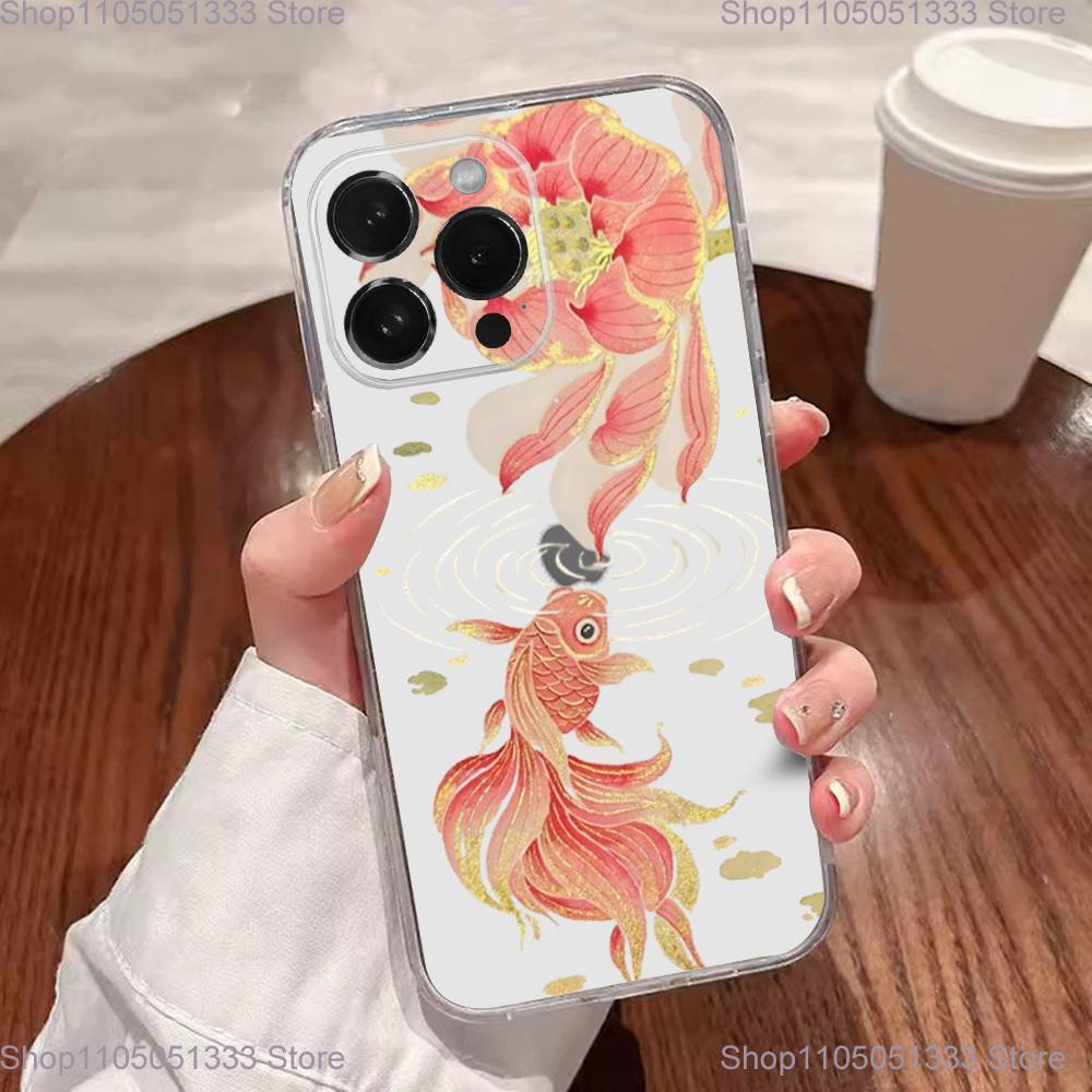 Чехол для телефона с принтом пионов и лотосов Для iPhone 17,16,15,14,13,12,11 Plus,Pro,Max,XR,XS,Plus,E,SE4,Mini Прозрачный чехол